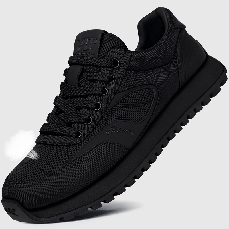Men's Mesh Shoes for Summer, Breathable, Versatile, Trendy, Thick-Soled, Height-Increasing Sports Shoes, Men's Black Lace-Up Casual Running Shoes