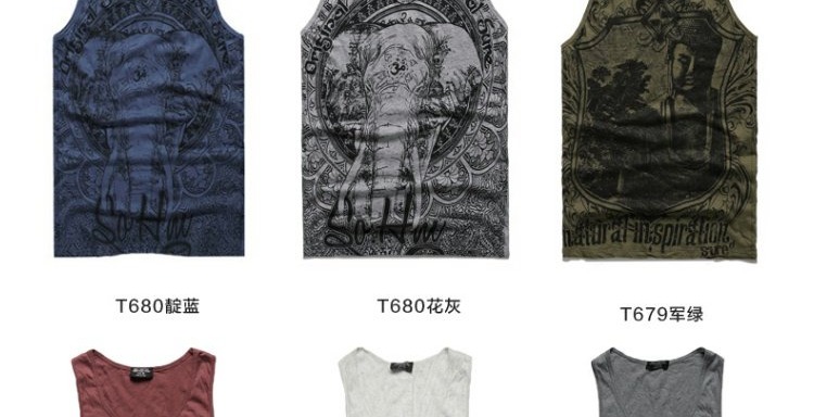 Mùa hè mới thời trang retro nhăn nam bình thường vest nam in vest thể thao mồ hôi vest T679 ba lỗ