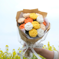 Hand Woven Diy Rose Bouquet Hands Touted Wool Thread Crochet Material Wrap Girlfriends Wedding Valentines Day