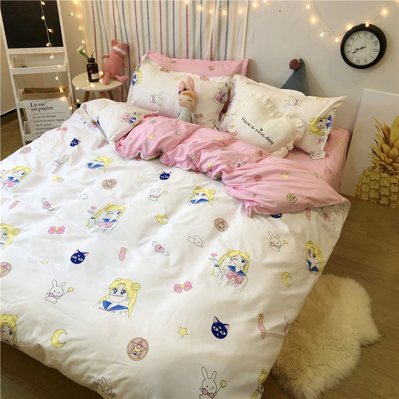 ins Cartoon Mei girl warrior princess wind three set sheets are covered four pieces of 1 5 m dorm three pieces