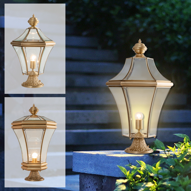 All-copper outdoor garden lamp home villa garden wall pillar head lamp connected outdoor waterproof gate pillar lamp