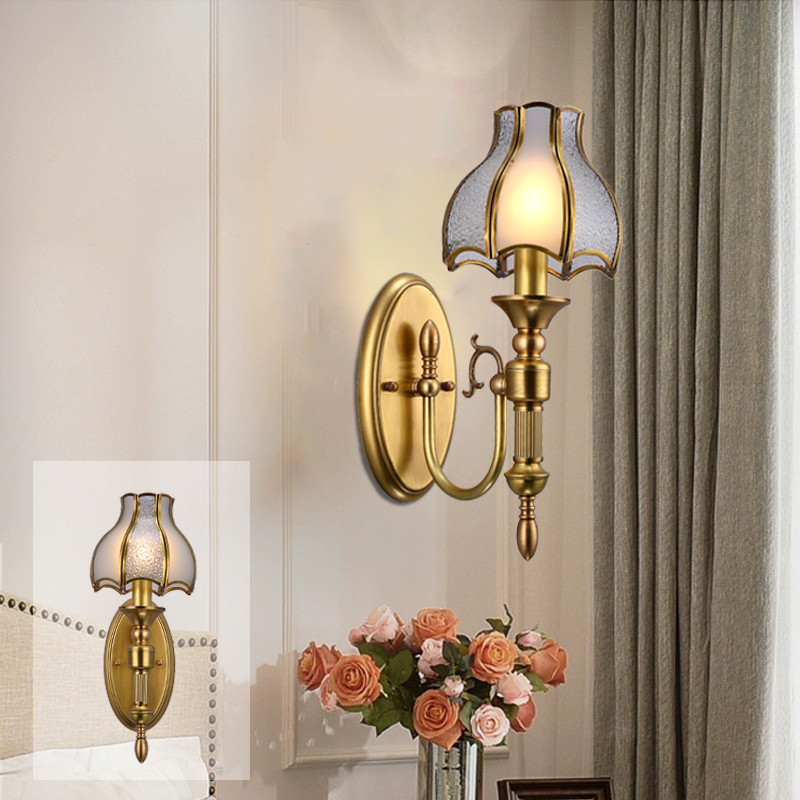 All copper American led wall lamp study bedroom bedside lamp balcony aisle staircase lamp living room TV background wall lamp