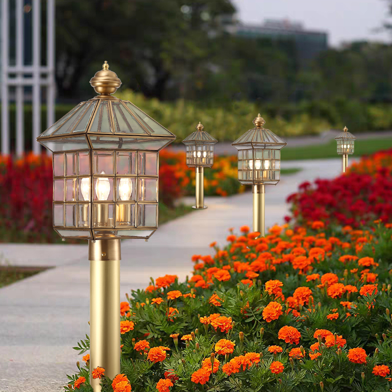 All-copper outdoor lawn lamp villa garden courtyard lamp grass high pole lamp outdoor waterproof landscape wall column head lamp