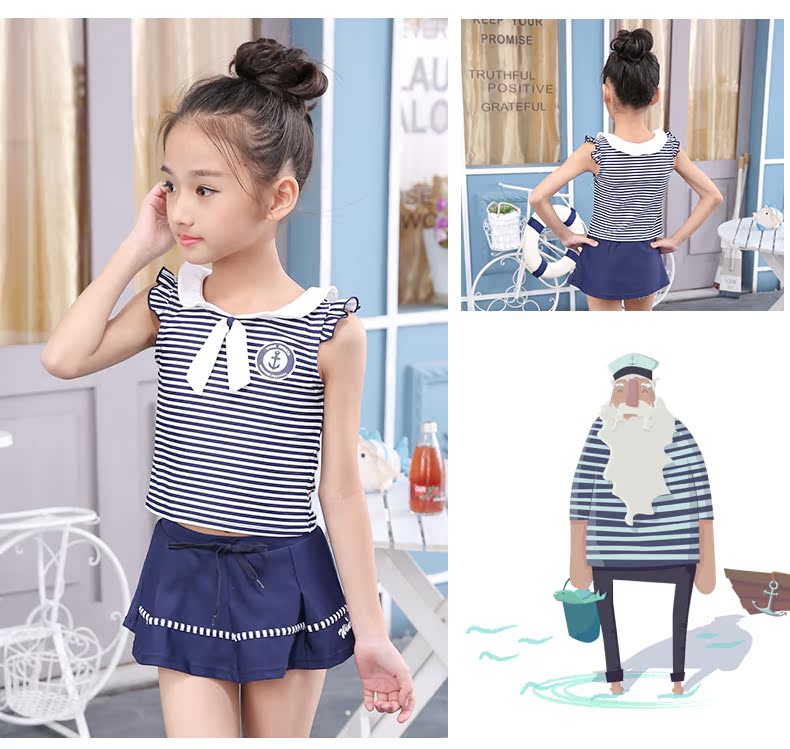 Áo tắm cho trẻ em gái Big Boy Split Xiêm Váy Sinh viên Công chúa Sọc Baby Bikini Áo tắm - Bộ đồ bơi của Kid áo bơi cho bé