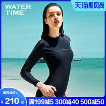 WaterTime swimsuit womens 2021 new conservative thin one-piece swimsuit long-sleeved sunscreen professional black belly cover