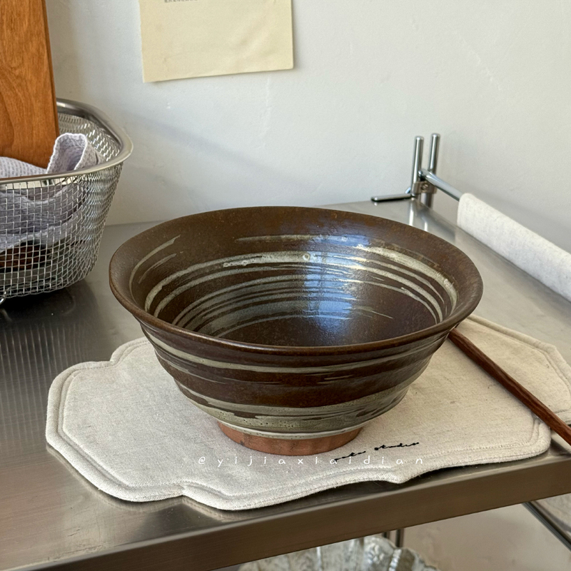 A Small Shop, the Wind of the Mountains Is Strong Enough, Handmade Rustic Pottery, Vintage and Beautiful Large Bowl, Japanese-Style Noodle Bowl, Vermicelli Bowl