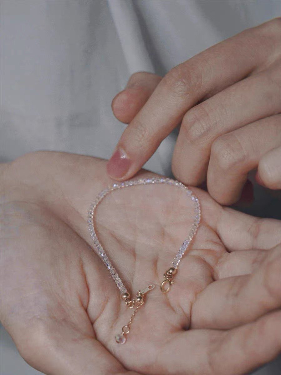 Ultra-flashes Austrian schaab colourful white crystal bracelet extremely fine 14K bag gold laminated wearing bracelet woman adjustable temperament-Taobao