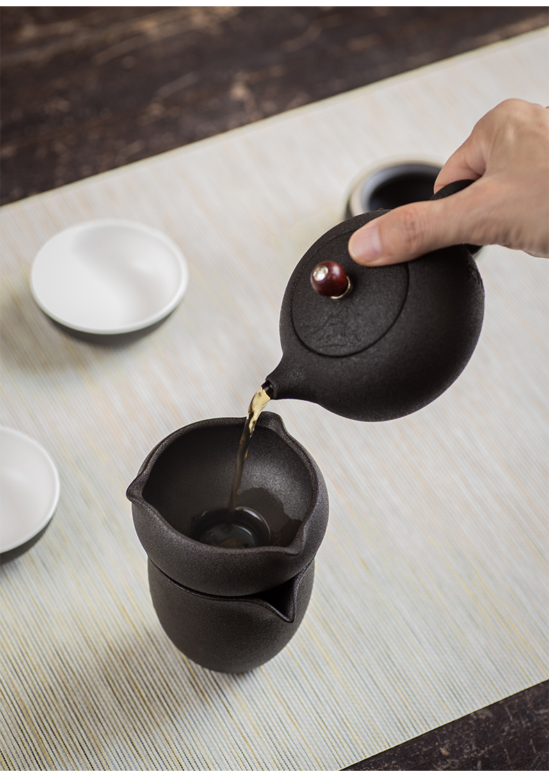 Black pottery xi shi pot of kung fu tea set home office dehua teapot coarse pottery tea gift box of a complete set of restoring ancient ways