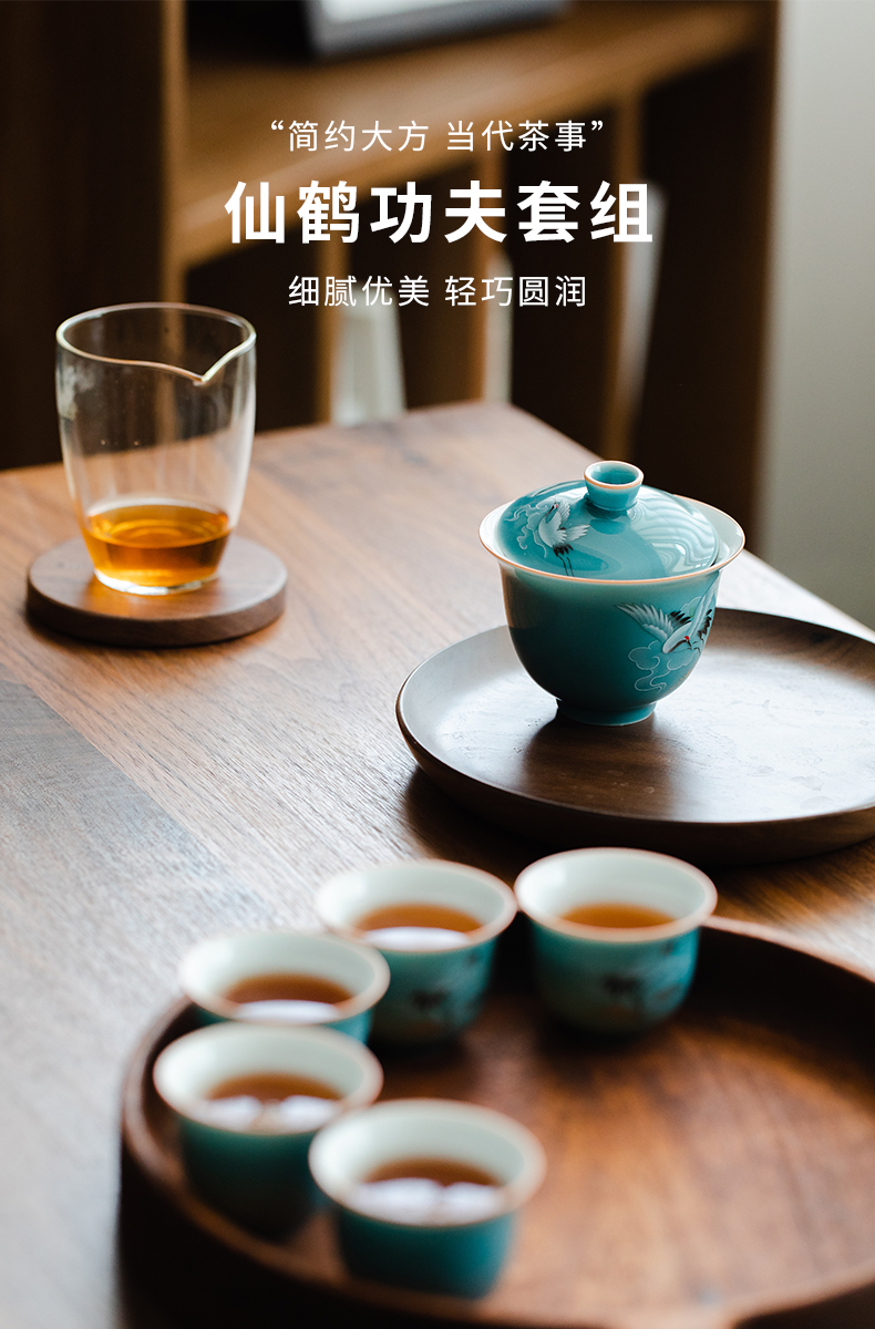 Tureen suit kung fu tea set ceramic home only three bowl contracted small Chinese large cups tea tea