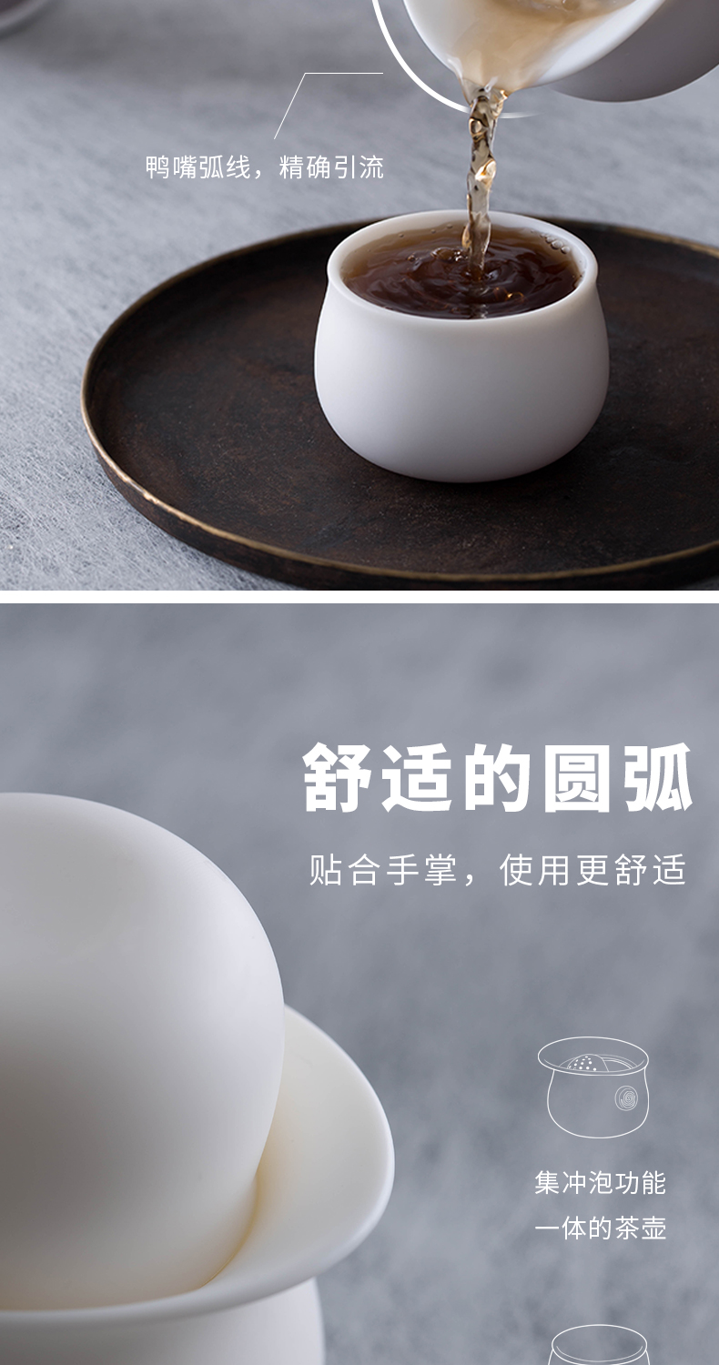 Portable travel and creation of dehua white porcelain kung fu tea set to crack a pot of three car travel