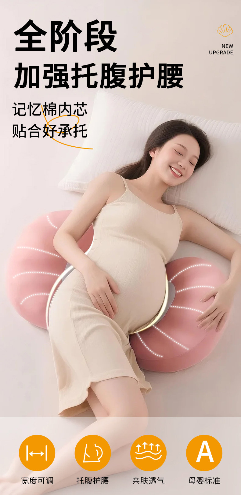 多米贝贝孕妇枕护腰侧睡枕托腹U型枕怀孕睡觉专用神器抱枕贝壳枕 — 3