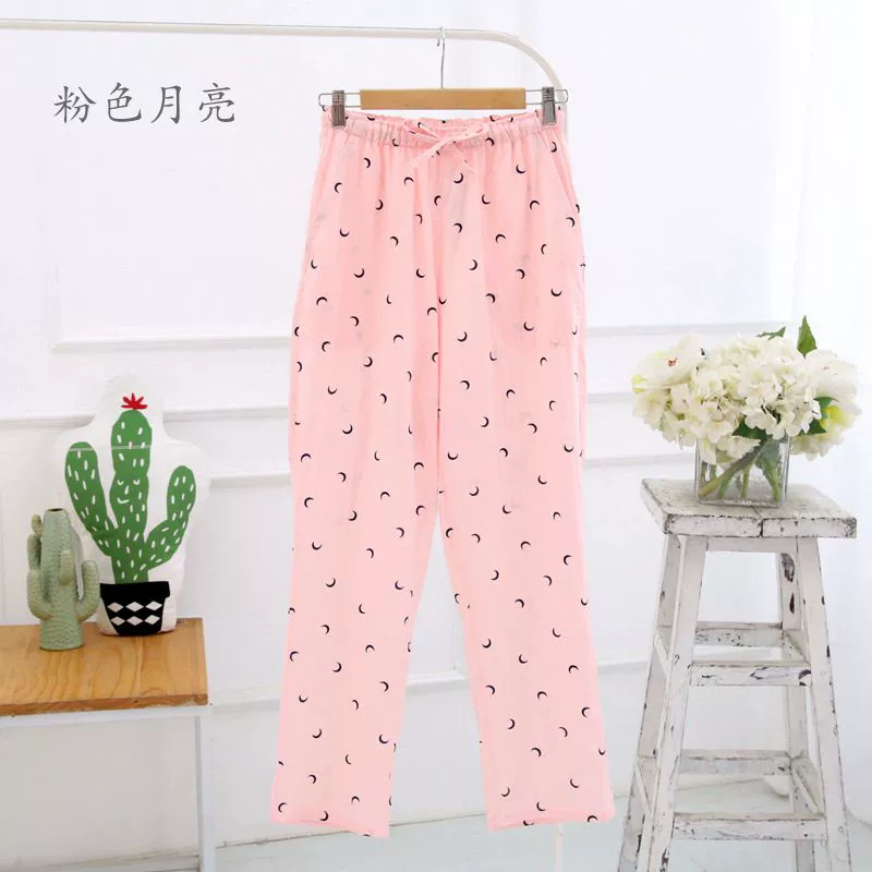 Miễn phí vận chuyển của phụ nữ vào mùa xuân và mùa thu quần pyjama cotton gạc hai lớp - Quần tây