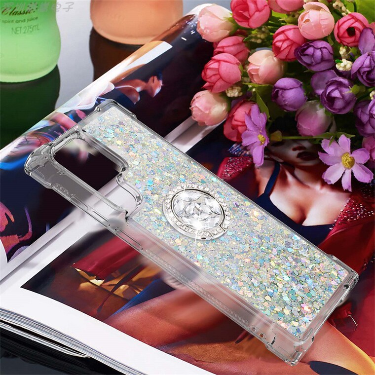 Liquid Quicksand Girls Shiny Glitter Bling Silicone TPU With Ring Bracket Kickstand S23, S23 Plus, S23 Ultra Samsung Phone