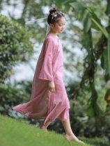 Southern Song Dynasty Xiaoxis spring and summer parent-child ramie cheongsam girls improved cheongsam literary retro dress middle-aged childrens robe