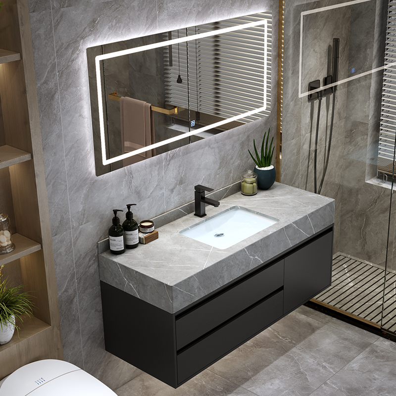Modern simple light luxury rock plate integrated bathroom cabinet combination hand washing basin dressing room wash basin mirror cabinet intelligence