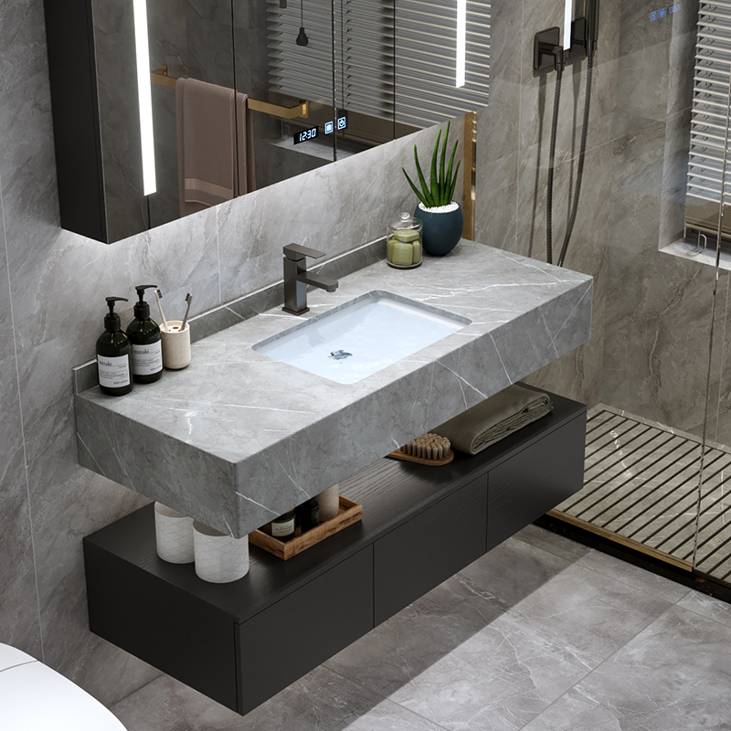 Modern minimalist light and luxurious rock plate integrated bath cabinet Combined hand wash washbasin mirror Dressing Room Wash Table Basin Suit