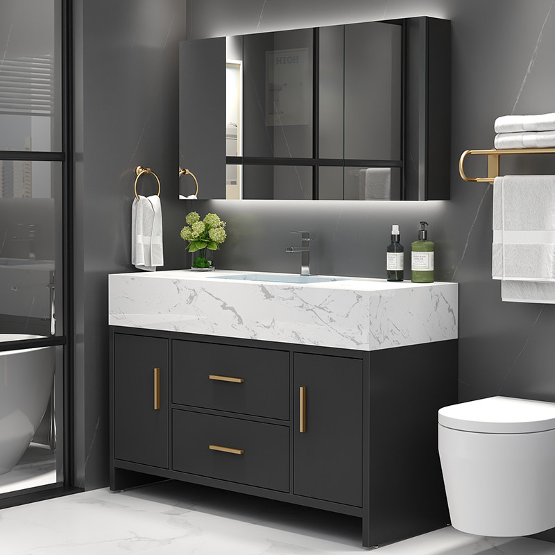 Modern simple light luxury marble bathroom cabinet combination Floor-to-ceiling wash hands Wash face wash basin Powder room rock board