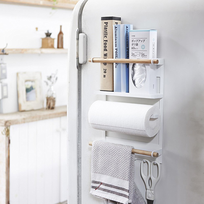 Creative magnetic wrought iron refrigerator storage shelf side hanger Napkin hanger Kitchen multi-function installation-free shelf