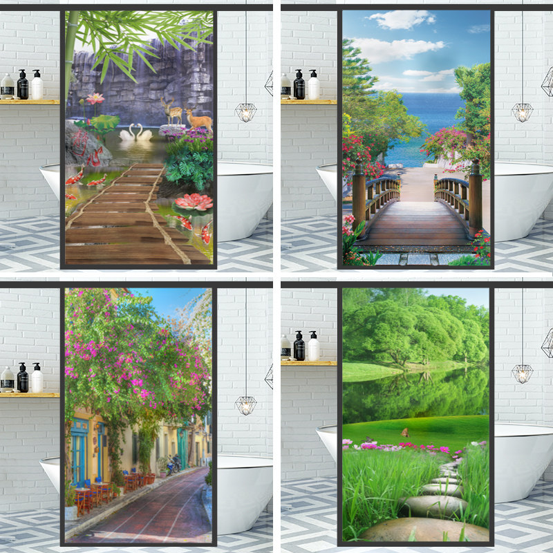 Light transmission opaque electrostatic frosted adhesive film shading window with balcony window glass sticker window appliquete with modern view