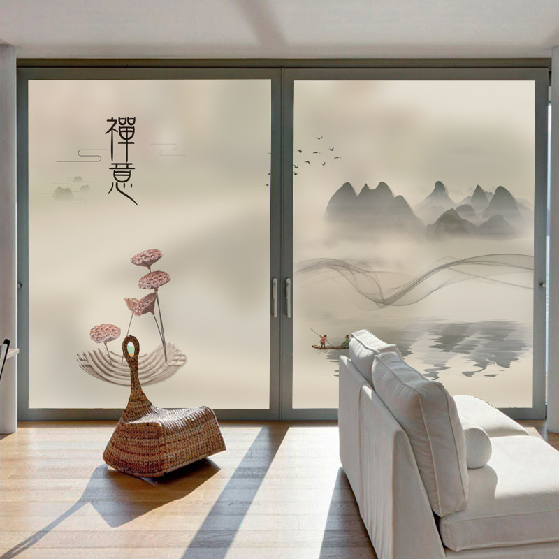Glass stickers frosted light transmission opaque adhesive film toilet windows Shading Sticker dressing room Decorative Landscape Painting