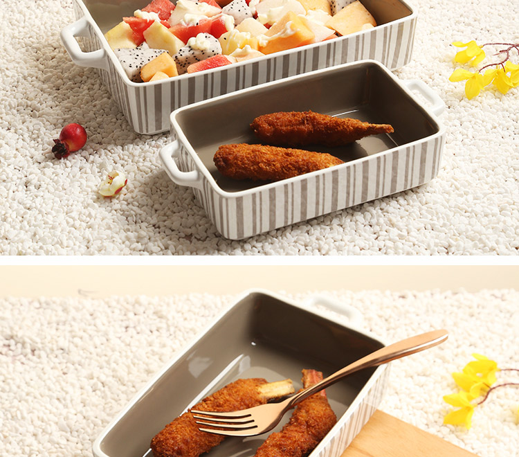 Su ceramic baking oven dedicated bakeware rectangular double handle small ceramic pan 8.8 inches