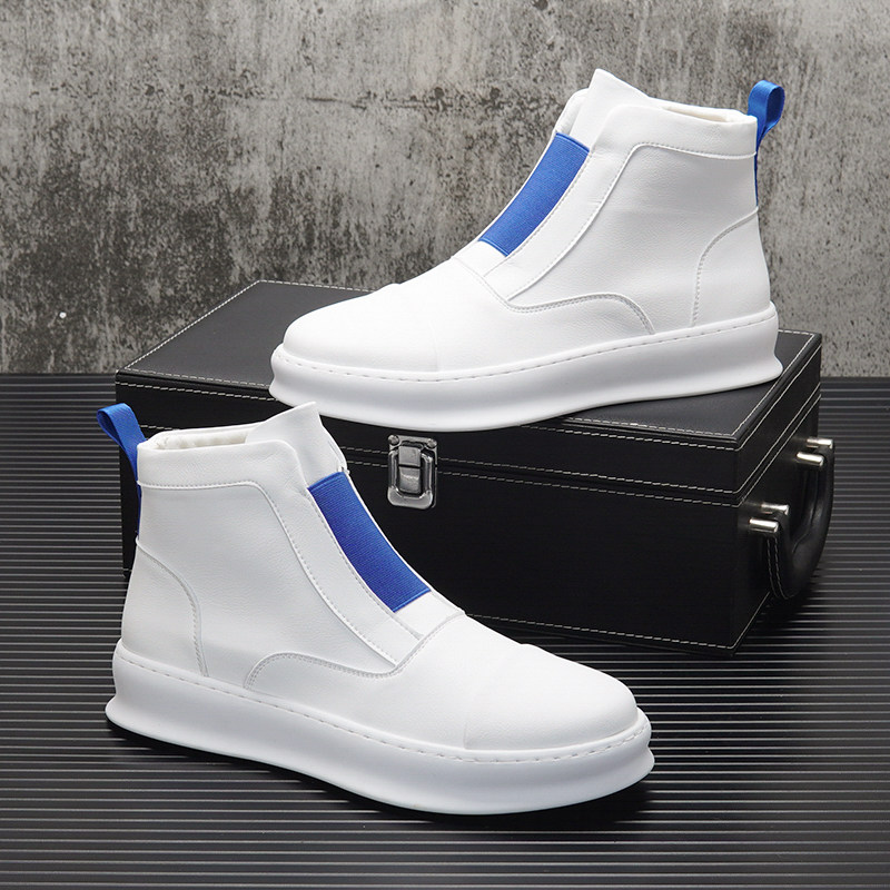 White High Cylinder Shoes Men's Spring New Trend Board Shoes Inner Heightening Small White Boots Korean Version 100 Hitch Men's Set Foot Short Boots