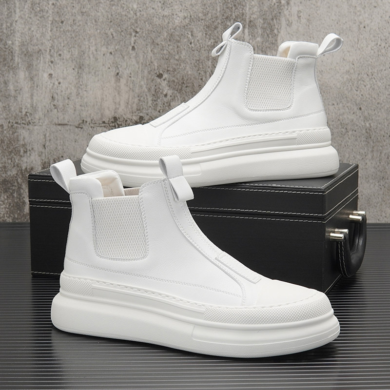 White boots Men's spring new interior heightening small white boots Men's trendy thick bottom Chelsea boot Cylinder Martin Boots