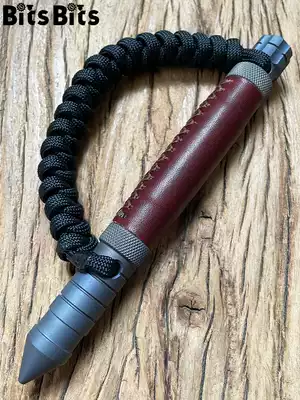 Cool stick edc tool crowbar play palm stick tactical Cuban rattan titanium alloy leather short stick Hand hanger self-defense equipment