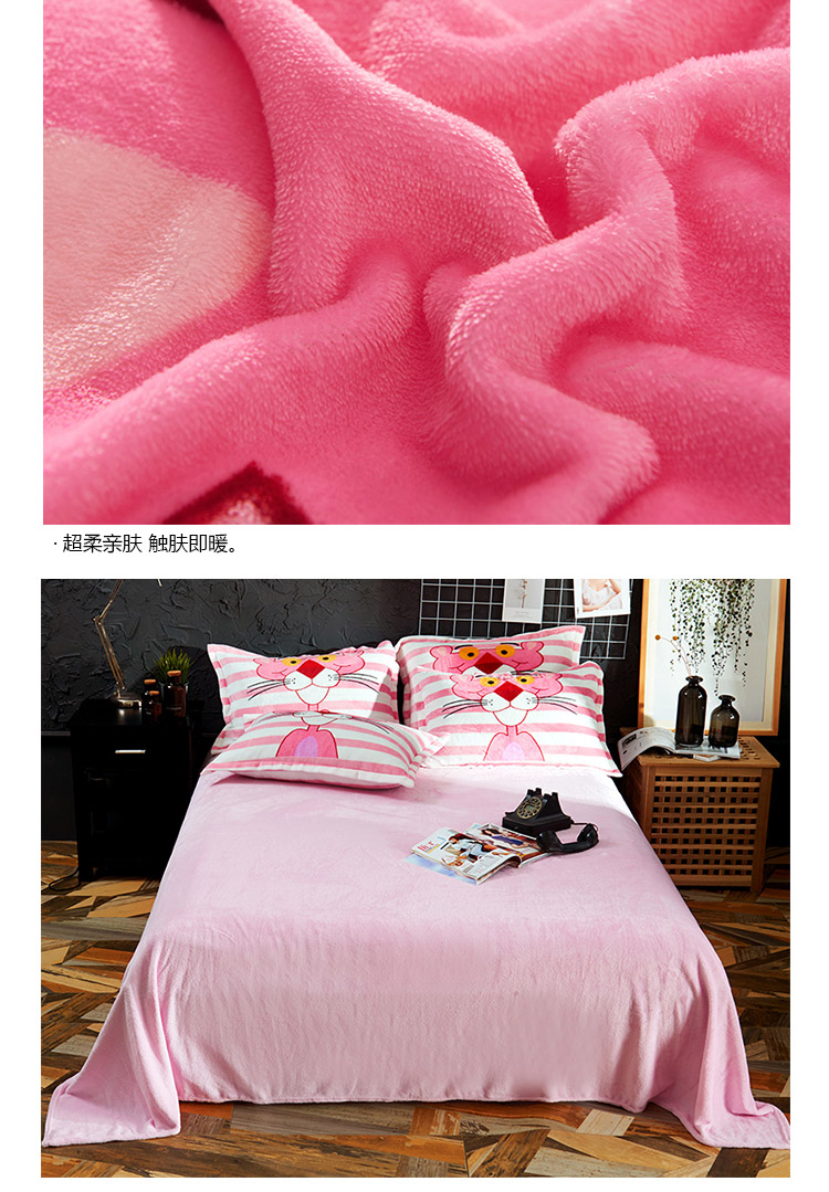 Winter nhung san hô dày Pink Panther gia đình giường bốn luật Levin cashmere flannel tấm hai mặt quilt phim hoạt hình người phụ nữ - Bộ đồ giường bốn mảnh bộ drap giường