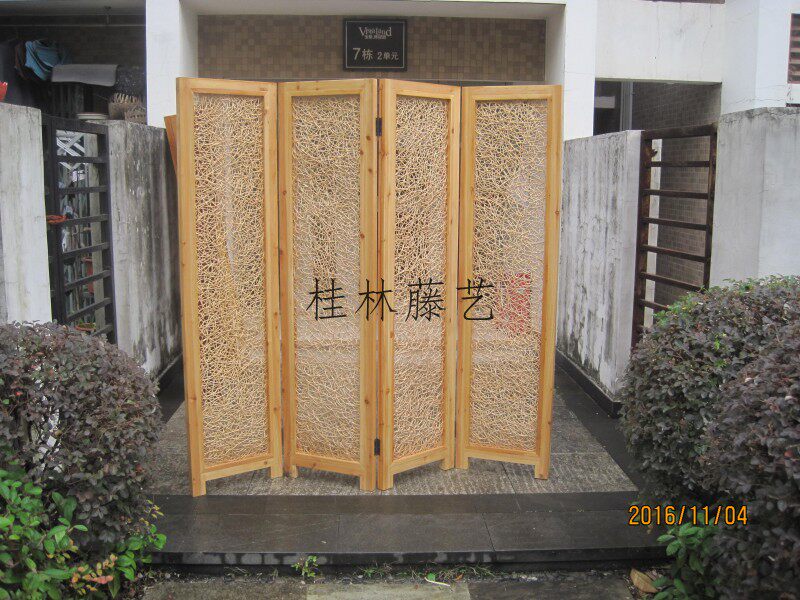 ширма 藤木屏风隔断藤艺屏风 藤编屏风 藤编家具藤折屏 Guilin Rattan