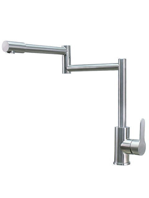 304 Stainless Steel Kitchen Faucet, Hot and Cold, Household Foldable Universal Rotating Double Basin Sink for Washing Dishes, Single Hole