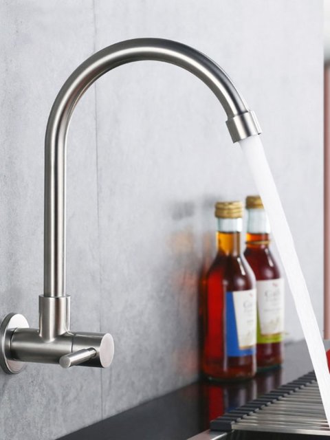 Sus304 Stainless Steel Wall-Mounted Kitchen Sink Single Cold Water 1/2 Inch In-Wall Faucet, Rotatable