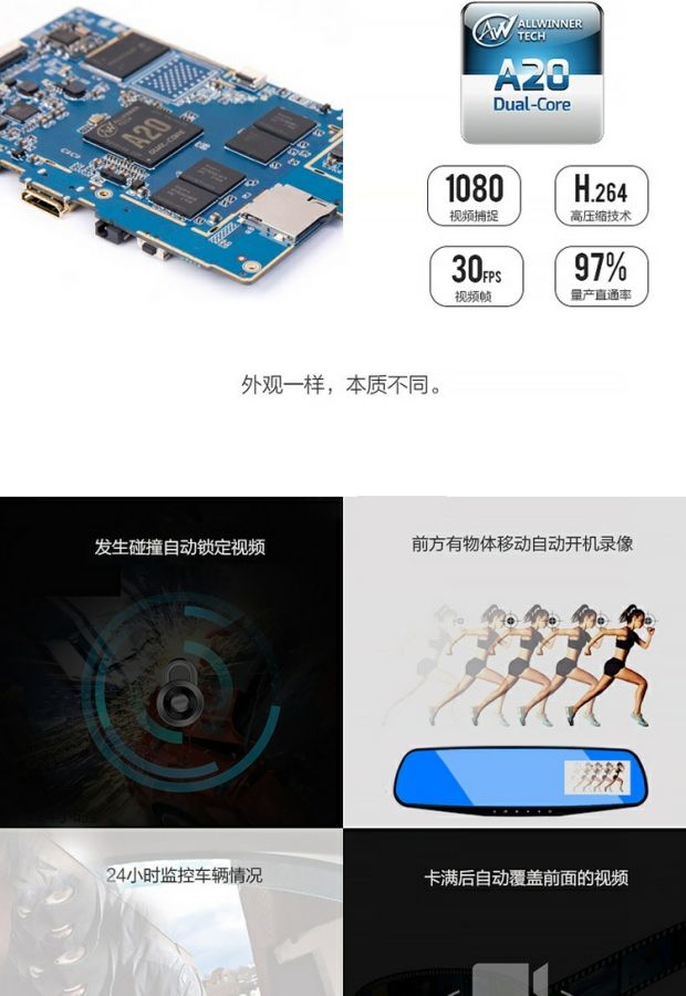 HD 1080P ghi lại lái xe ô tô gương chiếu hậu xe đêm tầm nhìn tích hợp máy ống kính quà tặng duy nhất - Âm thanh xe hơi / Xe điện tử máy hút bụi 4 trong 1