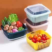 Creative contrast kitchen double-layer drain basket with cover fruit and vegetable basket drain basket wash basket transparent cover storage