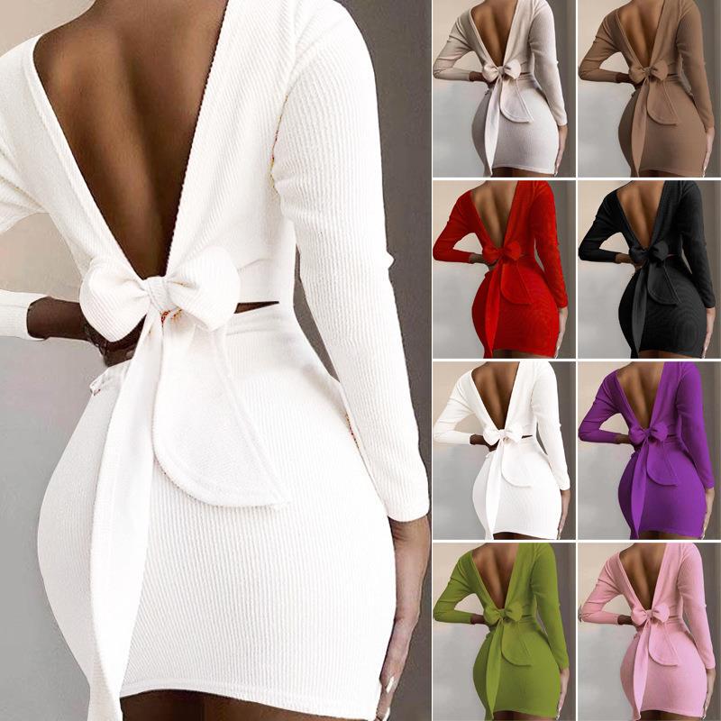Backless Long Sleeved Mini Dress