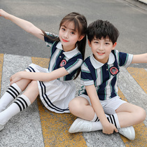 Kindergarten Summer New Childrens Football Performance Set School Uniform Stripe Short Sleeve Primary and Secondary School Sports Class Clothes