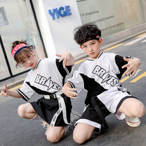 Primary school student hip-hop street dance suit boys summer Tide brand short sleeve tooling shorts June 1 Girl street dance performance suit