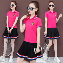 Tennis Skirt Set Womens Summer 2021 New Two-Piece Korean Fashion Badminton Clothing Short Sleeve Kindergarten Garden