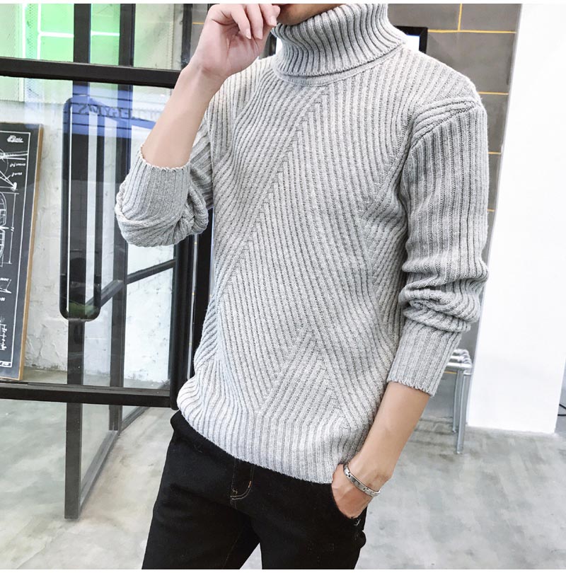 Áo len cao cổ mùa đông Áo len nam Áo len nam Hàn Quốc Slim Dày Thanh niên Áo len cao cổ màu đen áo khoác len nam