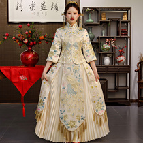 Xiuhe dress bride 2021 new Chinese wedding dress yellow wedding show kimono champagne gold thin Xiuhe