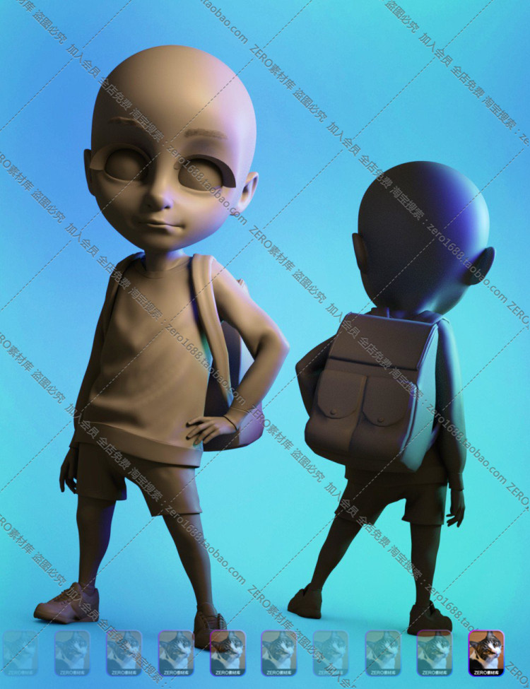 图片[3]-J3722-可爱卡通男孩角色含服装书包DAZ 3D素材DAZ Studio模型合集-cg男孩