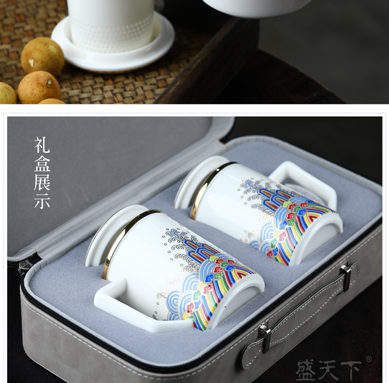 Suet jade porcelain filtering ceramic tea cups office tide cup tea cup countries separation with cover individual cup gift box