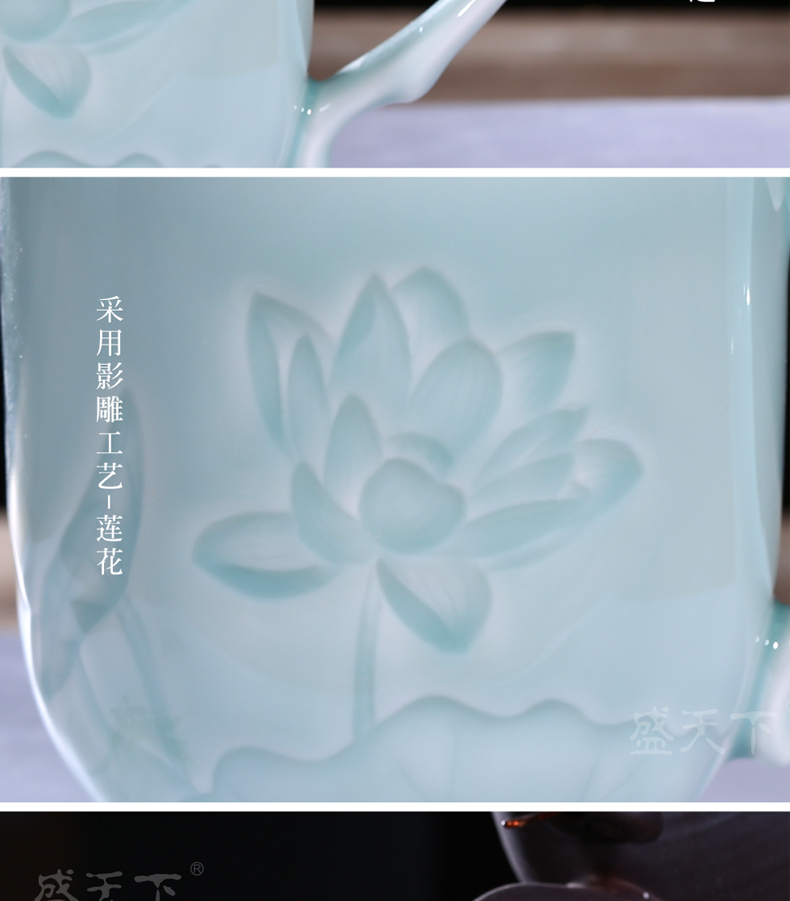 Ceramic cups with cover home tea cup tea set graven images porcelain jingdezhen porcelain cup celadon glass office