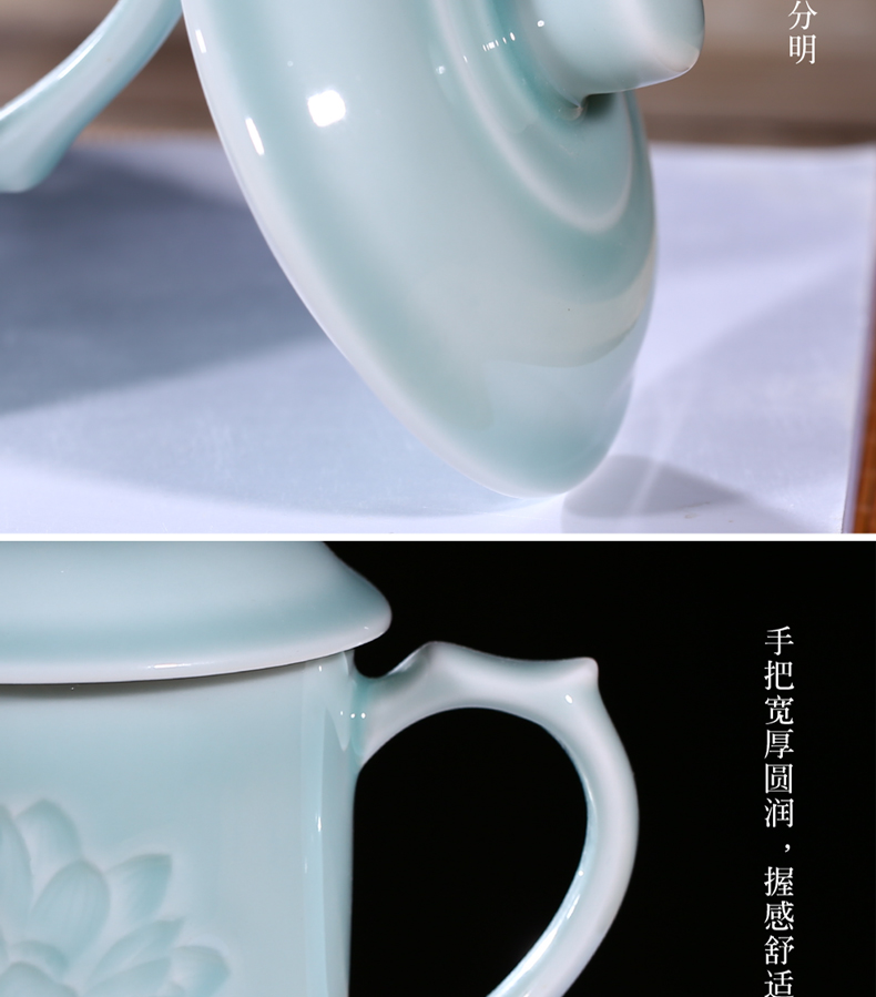 Ceramic cups with cover home tea cup tea set graven images porcelain jingdezhen porcelain cup celadon glass office