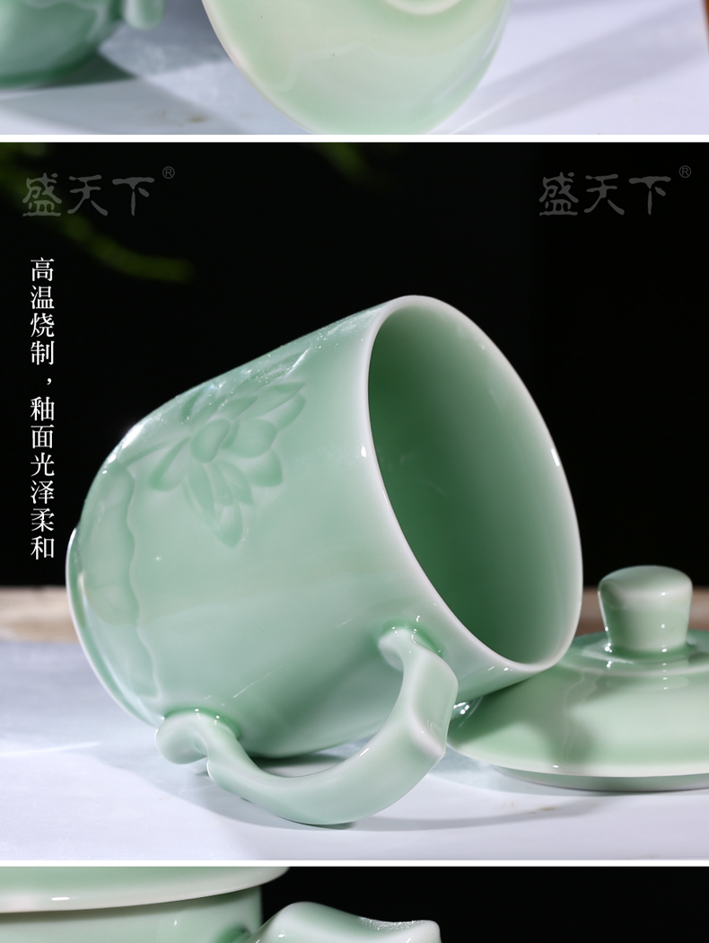 Ceramic cups with cover home tea cup tea set graven images porcelain jingdezhen porcelain cup celadon glass office