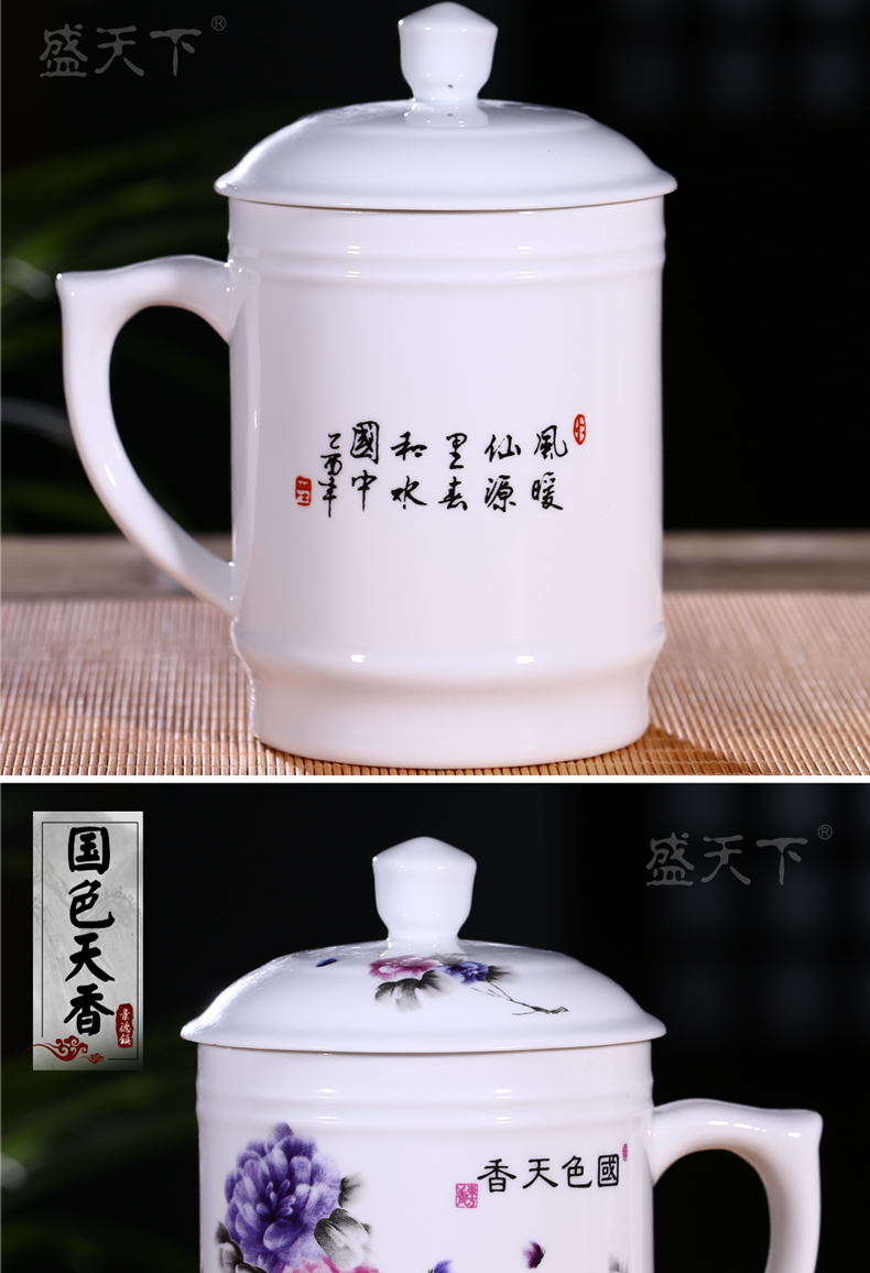 Jingdezhen ceramic cups with cover ipads China blue water cup China personal office and meeting with cup size