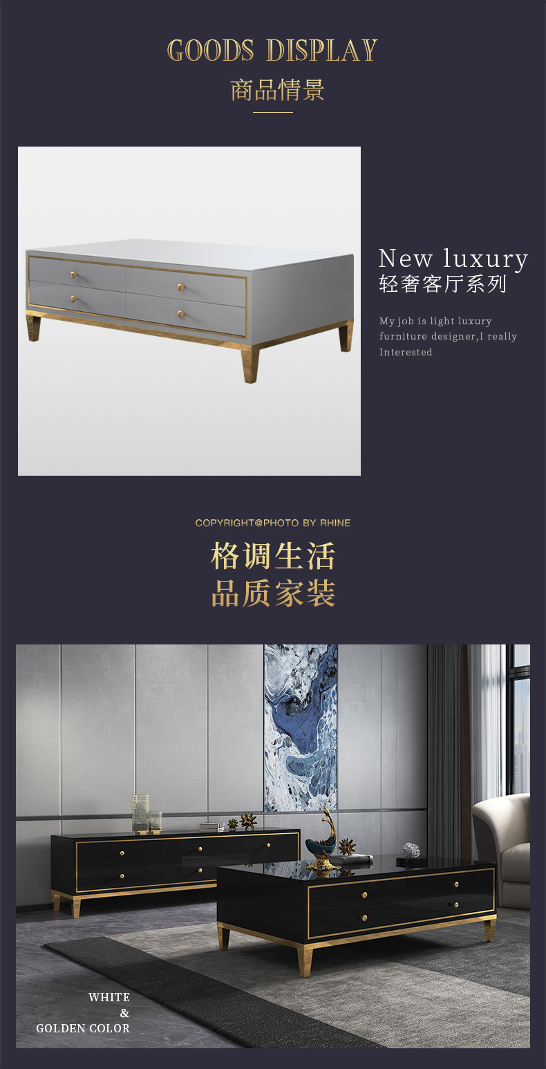 Ánh sáng hậu hiện đại sang trọng đơn giản phòng khách bàn cà phê inox tủ kính cường lực thiết kế mẫu nội thất phòng - Bàn trà mẫu bàn sofa gỗ đẹp