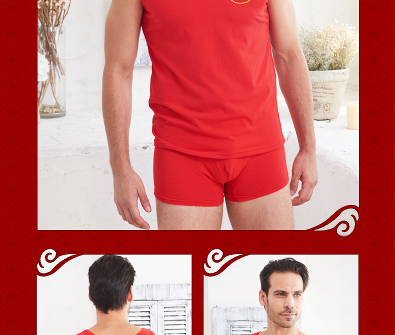 Cuộc sống của vest đỏ nam lợn năm của cung hoàng đạo cotton nam sinh năm vest kết hôn không tay áo lót nam cổ tròn