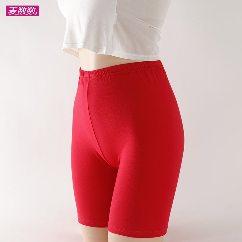 Women's Thin Trendy Cotton Red Safety Shorts, Black Leggings, Dance Anti-Exposure Shorts, Zodiac Year 5-Point Pants