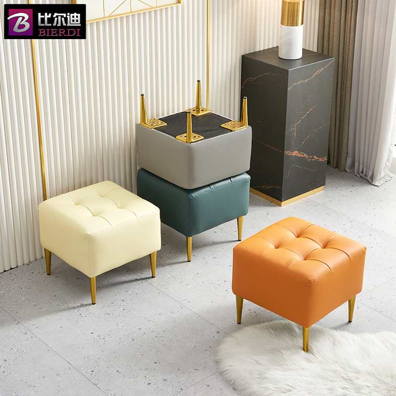 Light luxury leather sofa stool home door change shoe stool living room footrest footrest home wear shoe leather stool coffee table stool